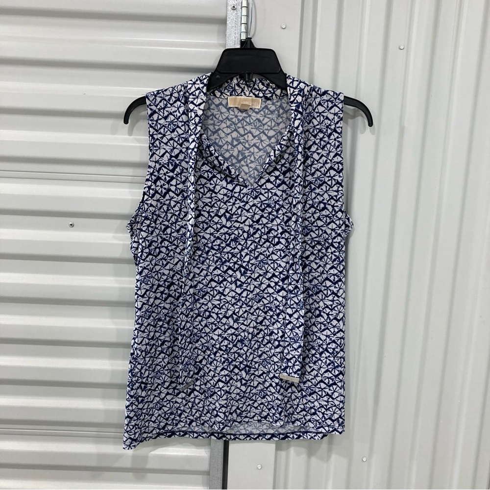 Michael Kors Blue and White Sleeveless Blouse